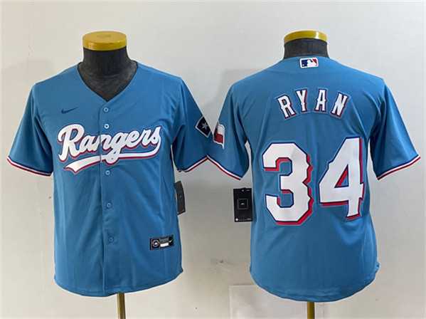 Womens Texas Rangers #34 Nolan Ryan Blue With Patch Stitched Baseball Jersey(Run Small)->mlb womens jerseys->MLB Jersey
